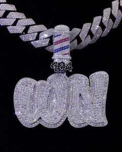 Pendentif en argent sterling 925 fait à la main avec diamant moissanite, clarté VVS, entièrement serti de pierres, style hip-hop - Product Image 2