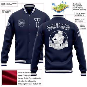 Blouson aviateur personnalisé bleu marine blanc-gris veste Varsity Letterman à pression intégrale coupe-vent streetwear veste universitaire vintage pour homme - Product Image 2