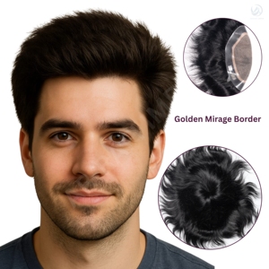 Cheveux dorés Australie Miraz Border Premium Postiche pour hommes avec Mirage Front Lace PU Technique Indian Remy Hair Premium Toupee - Product Image 2