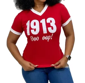 Camiseta de algodón de alta calidad DST 1913, camiseta con letras griegas y cuello en V, camisetas de sorority delta