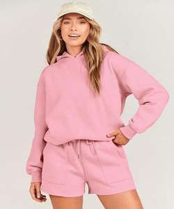 ชุดเซ็ตเสื้อฮู้ดดี้โอเวอร์ไซส์ปักลายลำลองผ้าฝ้ายออร์แกนิค 100% เป็นมิตรกับสิ่งแวดล้อม พร้อมกางเกงขาสั้นสำหรับผู้หญิง รุ่นใหม่ล่าสุด - Product Image 5