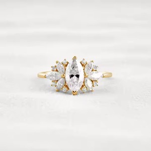 Anillo de compromiso de diamante cultivado en laboratorio de corte Marquesa de 1,50 CT, Oro Sólido de 14K, estilo Art Deco VVS1 para boda de mujer, Perla Moissanite - Product Image 6