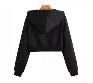 Wholesale Cropped Zipper Hoodie Woman Workout Crop Top Hoodie Plain Crop <b>Hoodies</b> for Ladies with Customized logo - Product Image 4