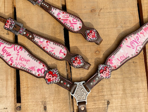 Impreso I Love You Inlay con Love Coaches Argentina Cuero de vaca Western Headstall Equitación Western Personalizar Headstall - Product Image 5