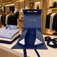 Boîte pliante élégante en papier rigide avec fermeture magnétique et poignée en ruban pour emballages cadeaux de luxe pour vêtements