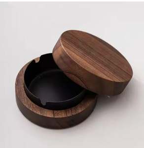 ที่เขี่ยบุหรี่ทรงกลมโลโก้ที่กำหนดเองดีไซน์น่าทึ่งแบบพกพาทำจากสแตนเลสพร้อมที่เขี่ยบุหรี่ทรงกลมทำจากโลหะไม้ - Product Image 4