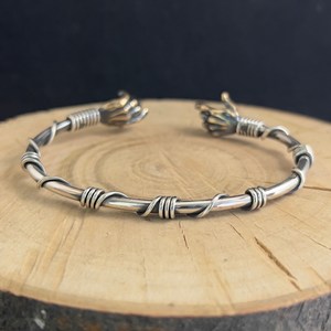 Men's Gothic 925 Sterling <b>Silver</b> Hand Sign <b>Bracelet</b> Adjustable Barbed Wire Style <b>Cuff</b> for Anniversaries Fashion Bangle - Product Image 5