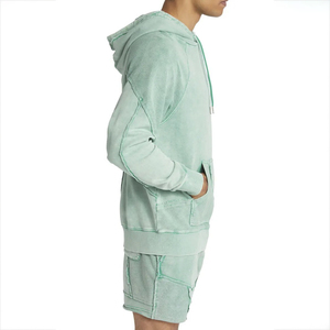 Usine de haute qualité Patch personnalisé point de travail coton Polyester pull vierge surdimensionné lavage à l'acide déchiré ourlet brut sweats à capuche - Product Image 3