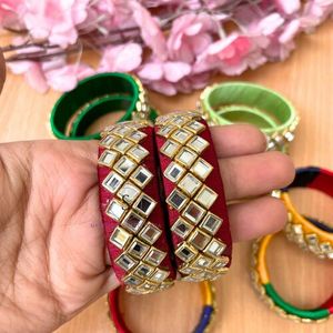Hermosos brazaletes de diseñador de joyería, pequeños cristales cuadrados, brazaletes multicolores para boda Snageet, Mehndi, Haldi, ocasión - Product Image 3