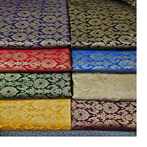 Tissu brocart en soie 100% tissé à la main de conception ethnique indienne avec fonction anti-boulochage en sept couleurs pour robes de mariée - Product Image 5