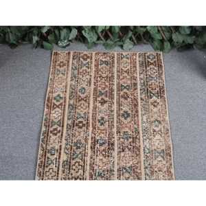 Vintage Turkish Small Rug 1.8x3.2 ft, <b>Brown</b> <b>Wool</b> Rug - Product Image 3