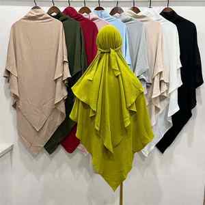 Alta calidad 2 capas Khimar Malasia mujeres musulmanas uso diario Color liso gasa Thobe/Thawb estilo largo musulmán tradicional - Product Image 2