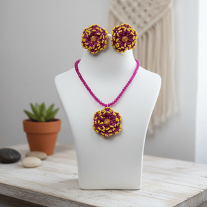 Fuchsia Haldi Bloom <b>Beaded</b> <b>Set</b> Luxury Bohemian Fine Jewelry Gold Plating for Parties Bridal Occasions Stainless Steel Material - Product Image 3