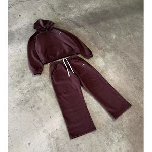 Combinaisons de survêtement pour hommes sérigraphiées avec logo personnalisé Ensemble de pantalons de survêtement et sweat à capuche évasés vintage délavés à l'acide Survêtements à superposition personnalisés pour hommes OEM - Product Image 4