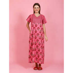 Bata de dormir para mujer 100% algodón con bolsillo lateral, diseño estampado, cintura elástica con cordón, suave y sostenible para uso doméstico - Product Image 5