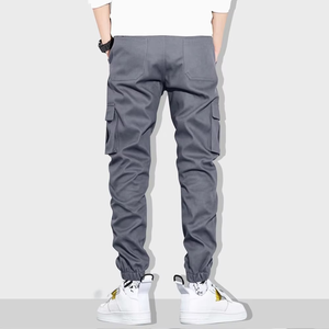 100% algodón de alta calidad para hombre Pantalones apilados verano solapa bolsillo nueva colección ajuste Regular pantalones apilados hombres Color gris ropa activa - Product Image 2