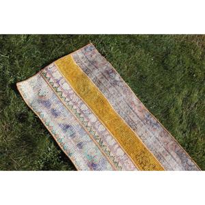 Vintage Rug, 1.7x3.2 ft Turkish Rug, Blue <b>Yellow</b> Abstract <b>Wool</b> Rug - Product Image 5