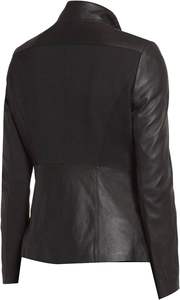Veste en cuir véritable à fermeture éclair asymétrique noire pour femme-Napa noire pour femme-Cuir véritable-Cuir véritable haute étoile - Product Image 3