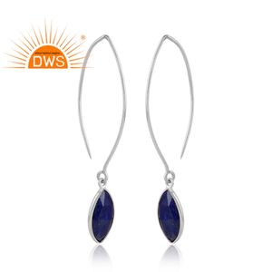Vente chaude Fine Sterling Silver Natural Lapis Lazuli Gemstone Dangle Boucle d'oreille Fabricant de bijoux personnalisés - Product Image 2