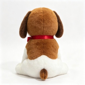 Peluche personnalisée Beagle, jouet en peluche chien doux avec nœud rouge, peluche chien marron et blanc - Product Image 4