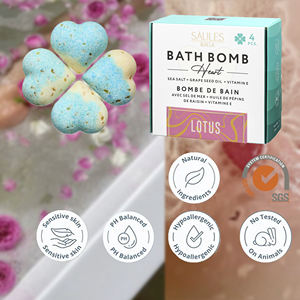 Lot de bombes de bain en forme de cœur en gros, parfum lotus, aux huiles essentielles nourrissantes et au sel marin, pour usage domestique, en coffret cadeau - Product Image 1