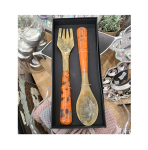 Cuchara de cuerno para servidor de ensalada con mango de resina marrón Cubiertos Cuchara y tenedor Cocina disponible al precio más bajo - Product Image 3