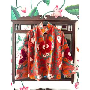 Orange Garden Velvet Embroidered <b>Reversible</b> <b>Jacket</b> Customizable Large/XL Autumn Outerwear with Custom Logo Winter Coats - Product Image 3