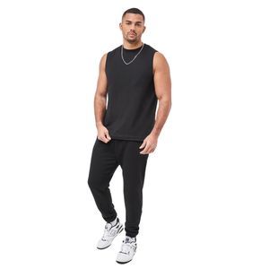 Camiseta sin mangas negra de ajuste relajado para hombre, camisa sin mangas de algodón suave con diseño de logotipo sutil, ideal para uso diario informal o ropa de gimnasio - Product Image 1