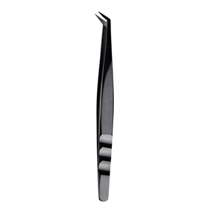 Eyelash Tweezers Curved Black <b>Powder</b> Coated & Tip Rose Gold <b>Titanium</b> Coated Custom Fiber Tip Lash Extension Tweezers - Product Image 1