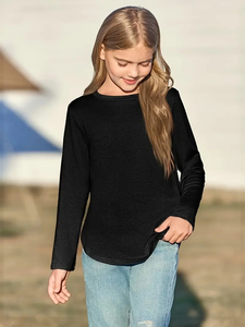 เสื้อยืดแขนยาวลายการ์ตูนสำหรับเด็กผู้หญิง ชายเสื้อโค้งผ่าข้าง เอวเข้ารูป ผ้าเนื้อนุ่ม สีดำ สำหรับเด็กอายุ 1-8 ปี สไตล์ลำลอง ผ้าฝ้าย 100% ระบายอากาศได้ดี - Product Image 3