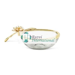 Base texturizada de mosaico dorado con cuenco de vidrio Hermoso cuenco de aperitivos y dulces de metal antiguo de latón Decoración de mesa clásica - Product Image 4