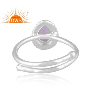 Anillo ajustable de diseño hecho a mano de plata de ley fina, amatista Rosa natural, diseño de pera, fabricante de joyería - Product Image 4