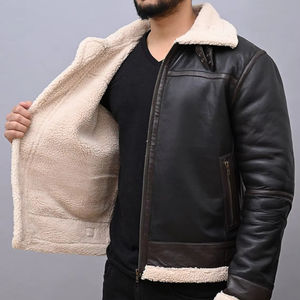 <b>B3</b> <b>Bomber</b> Leather Shearling Fur <b>Jacket</b> for Men-Waterproof Reversible Windproof Winter Motorbike Fashion - Product Image 1
