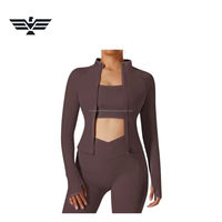 Conjunto Deportivo de 3 Piezas para Mujer, con Logotipo Frontal, Sin Costuras, con Cierre, de Spandex/Nylon, Transpirable, Elástico, Manga Larga, Corte Recortado