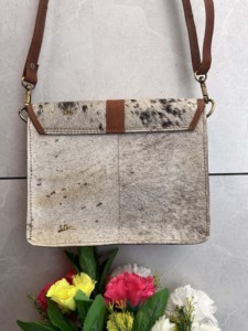 Bolso de mano con manta de cuero de vaca auténtica para mujer, elegante bolso informal con cierre de cremallera, impermeable, ligero - Product Image 3