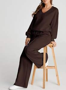 Conjunto Deportivo Informal Estampado Ligero para Mujer, Conjunto de Invierno de Dos Piezas, 100% Algodón - Product Image 2