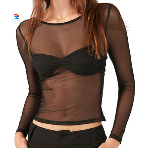 Ladies Dry Sheer Mesh T Shirts Street Style Square Neck 100% Polyester <b>See</b> <b>Through</b> Tee <b>Tops</b> Casual & Sporty Sheer Mesh Tanks - Product Image 1
