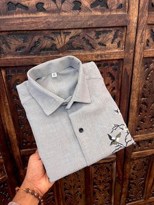 Camisa de lino de primera calidad para hombre con cuello levantado, manga completa, suave, transpirable, ajuste inteligente, ropa informal y de oficina, tallas disponibles - Product Image 4