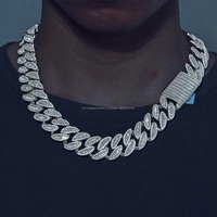 Collier Baguette VVS Moissanite unisexe 16mm avec chaîne à maillons cubain Miami plaqué or mode accrocheuse pour les fêtes de fiançailles