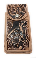 Étui de téléphone en cuir de vachette véritable occidental fait à la main avec une sangle magnétique solide Personnalisé Embossé floral