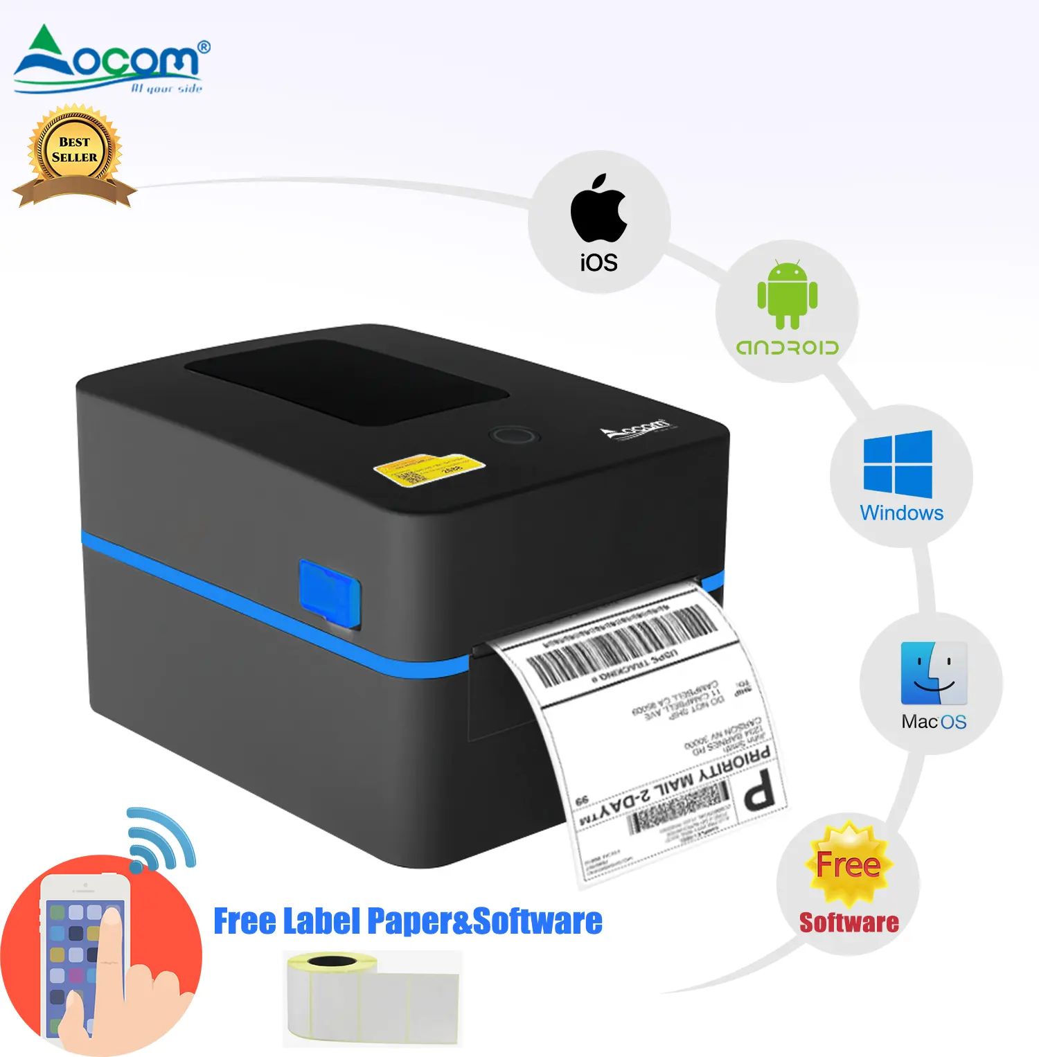 Ocom Draadloze Wifi Printer 4X6 Verzendlabel Printer Tag Waybill Printers Thermique Met Gratis Software