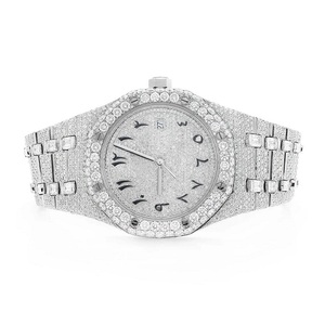 Laboratoire indien cultivé montre de luxe plein diamant mouvement à Quartz affichage analogique bande de caoutchouc prix usine glacé cas - Product Image 1