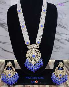 Trditional Modieuze Indiase <span class=keywords><strong>Moti</strong></span> Parel Lange Mala Kundan Bezaaide Parel Druppel Lange Rani Har Met Oorbellen Set Voor Vrouwen En Meisje - Product Image 2