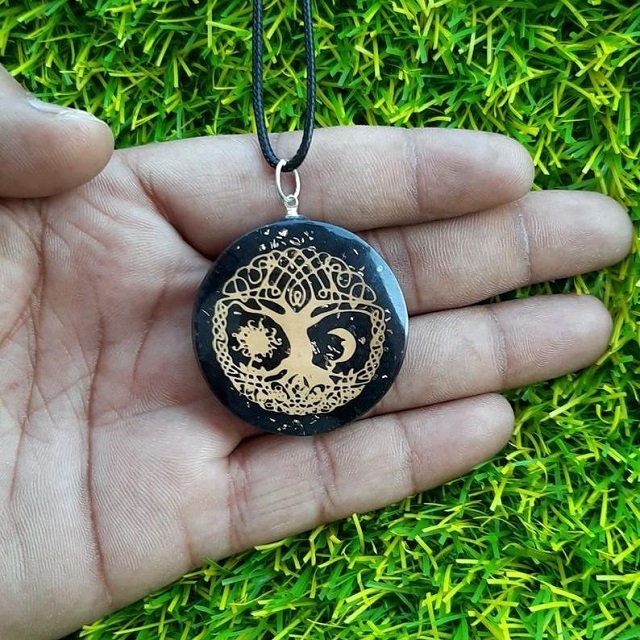 Shungite Crystal Stone EMF Protection Orgone Pendant With Tree of Life logo Energy Pendant for Sale