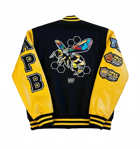 Chaqueta universitaria de béisbol clásica Cuerpo de lana con mangas de cuero en contraste Bordado de logotipo personalizado incluido - Product Image 5