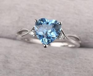 <b>Unique</b> Blue topaz Heart Shape silver ring in Sterling Silver Elegant Sparkling Ring Timeless <b>Gift</b> <b>for</b> <b>Her</b>. - Product Image 1