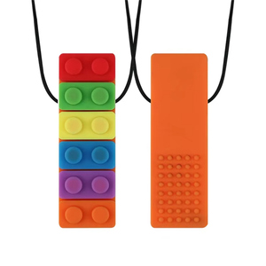 STOCK 7 colores arcoíris sensorial masticar alimentos grado silicona juguetes bloque de construcción bebé <span class=keywords><strong>mordedor</strong></span> <span class=keywords><strong>collar</strong></span> - Product Image 3