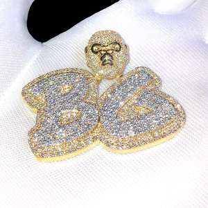 Moissanite VVS Pendentif double plaqué or pour homme en forme de diamant rond Charms en argent sterling 925 - Product Image 5