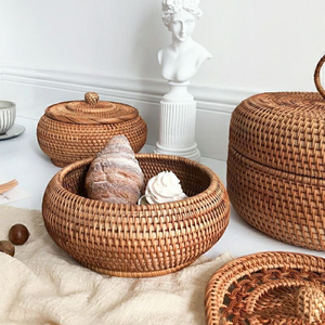 Vietnam Decorative Rattan Box with Lid Handcrafted Natural Organizer for Office Supplies, Craft <b>Tools</b> & Living Room <b>Storage</b> - Product Image 2