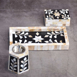 Hand-Made Shell Inlay Incense Burner Set with Tray and <b>Candle</b> <b>Holder</b> Blue White Hexagon Pattern Aromatic Use All-Season - Product Image 6